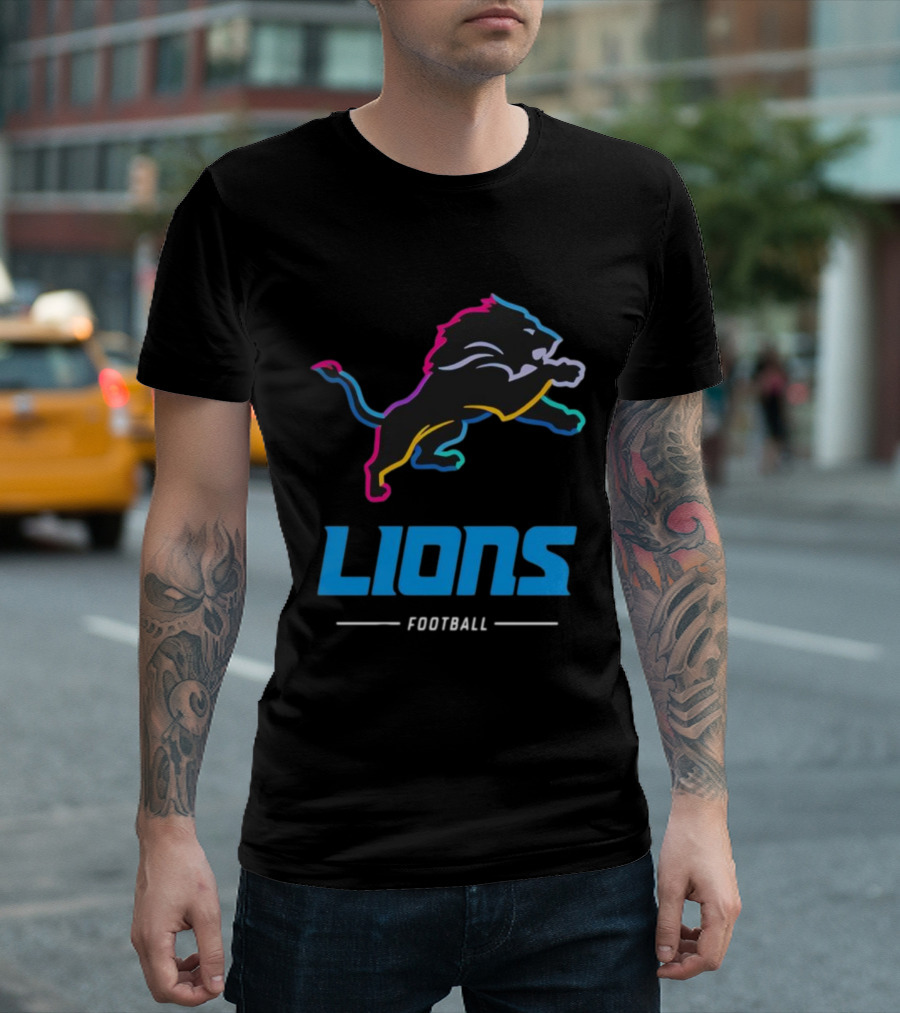 Lions Football Colorful Lion Graphic T-Shirt