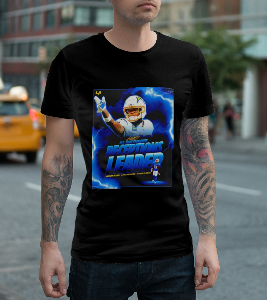 Keenan Allen Chargers All-Time Franchise Receptions Leader Lightning Theme T-Shirt