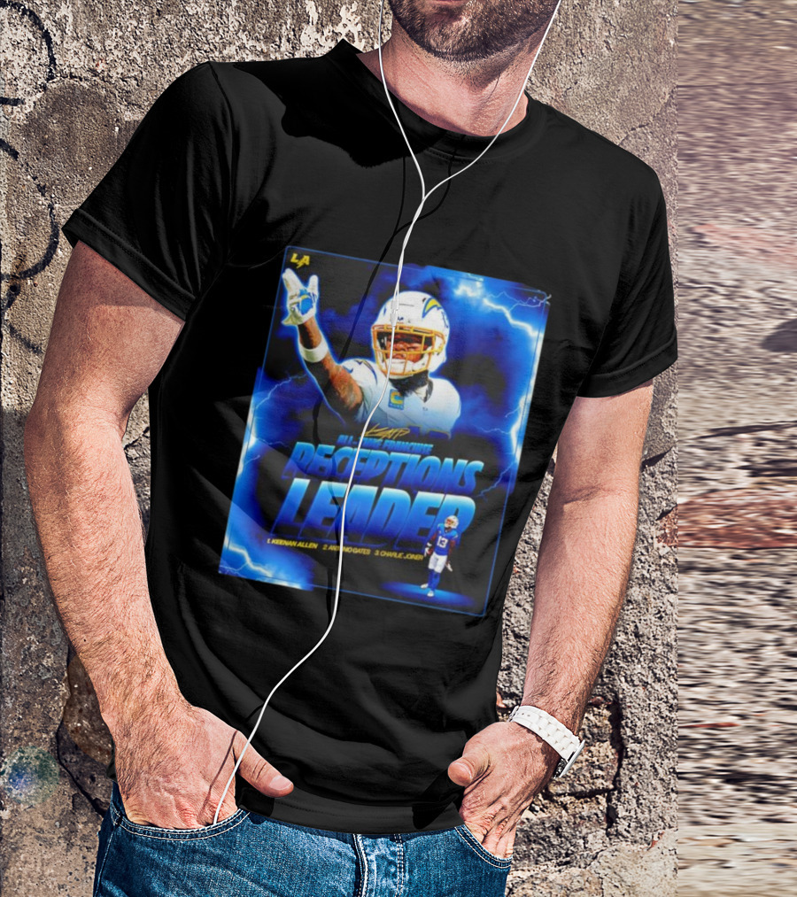 Keenan Allen Chargers All-Time Franchise Receptions Leader Lightning Theme T-Shirt