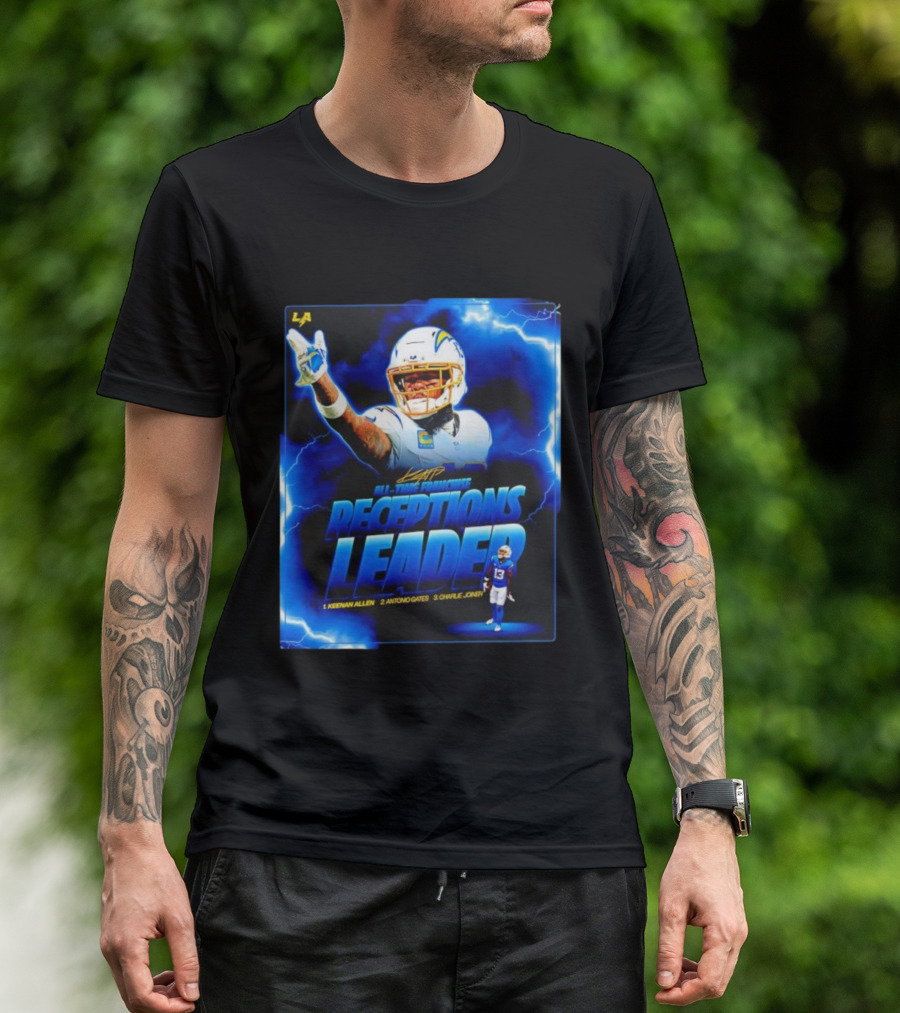 Keenan Allen Chargers All-Time Franchise Receptions Leader Lightning Theme T-Shirt