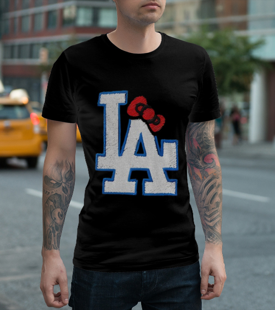 LA Dodgers Hello Kitty Bow Embroidery Collaboration T-Shirt