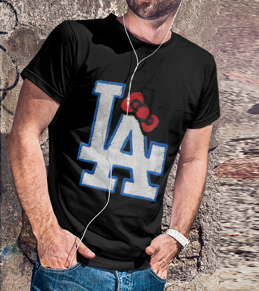 LA Dodgers Hello Kitty Bow Embroidery Collaboration T-Shirt