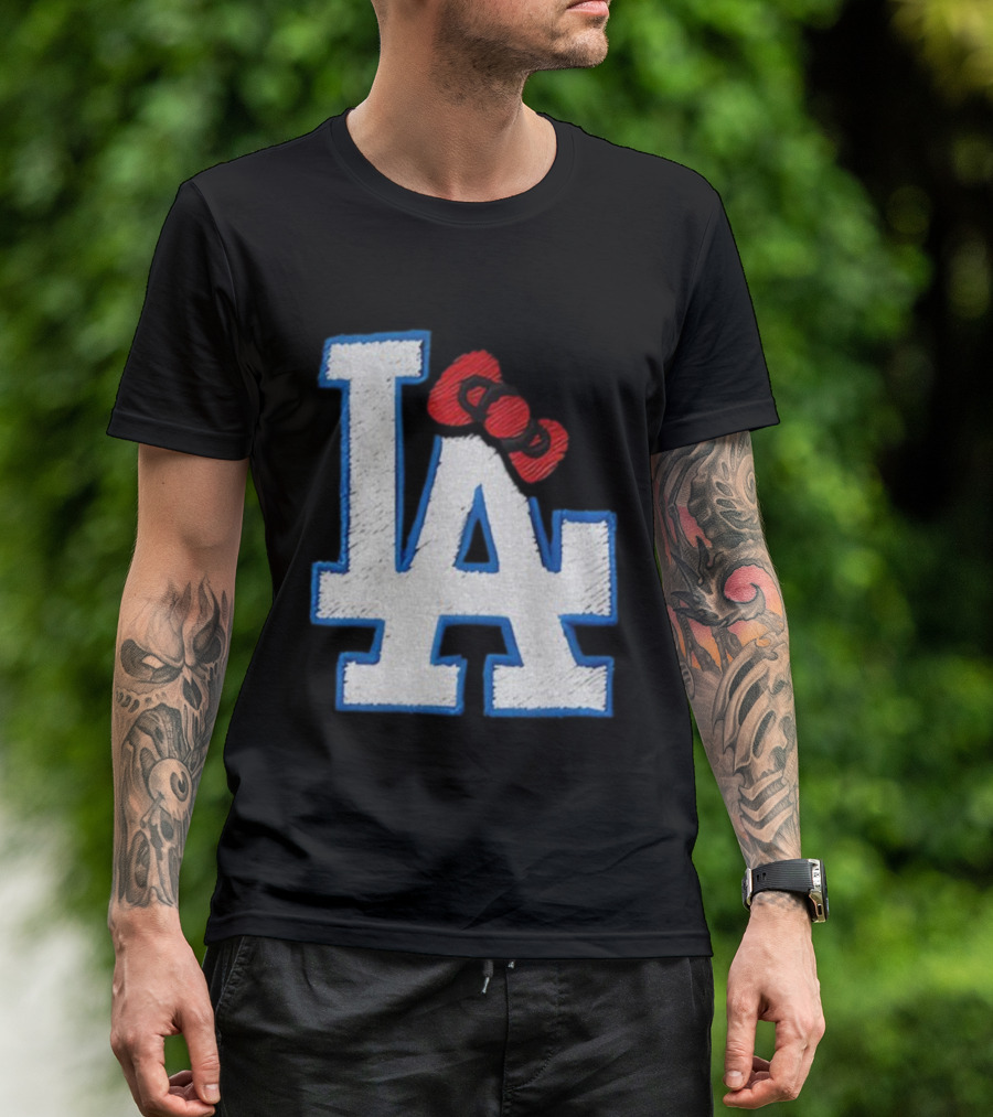 LA Dodgers Hello Kitty Bow Embroidery Collaboration T-Shirt