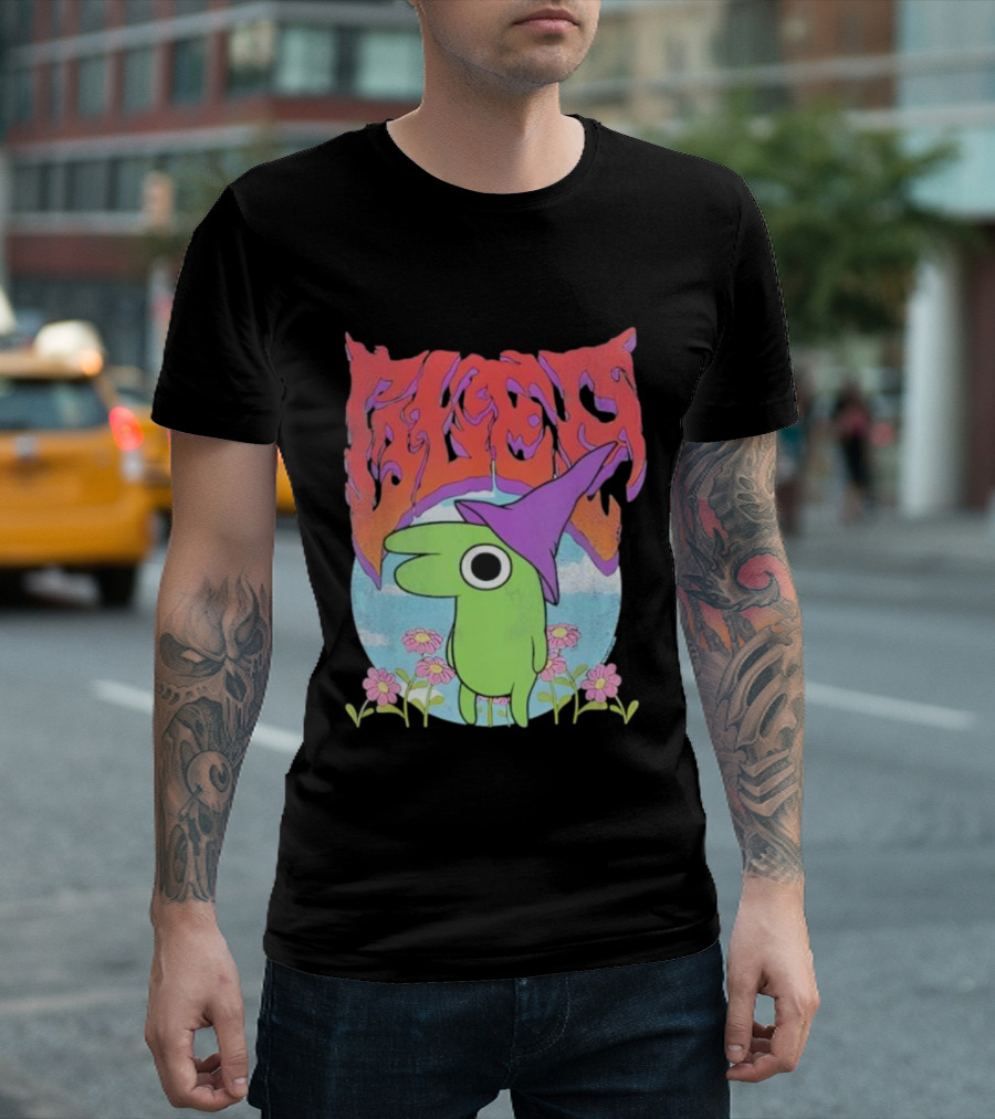 Glep Vintage Heavy Metal Cartoon With Flowers And Witch Hat T-Shirt
