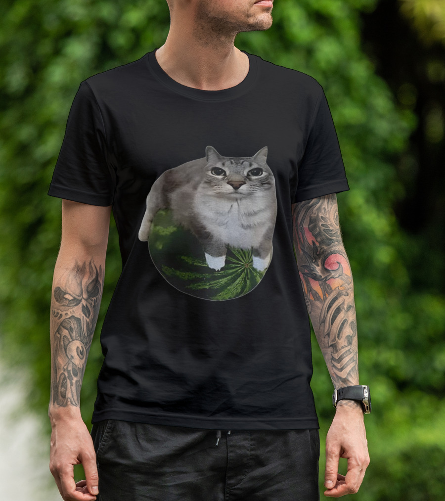 Watermelon Cat Meme Humor Collage T-Shirt