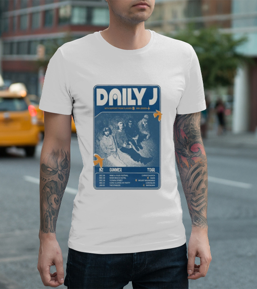 Daily J NZ Summer Tour 2025-2026 Support From Flaxxies Mim Jensen Christchurch Matakana T-Shirt