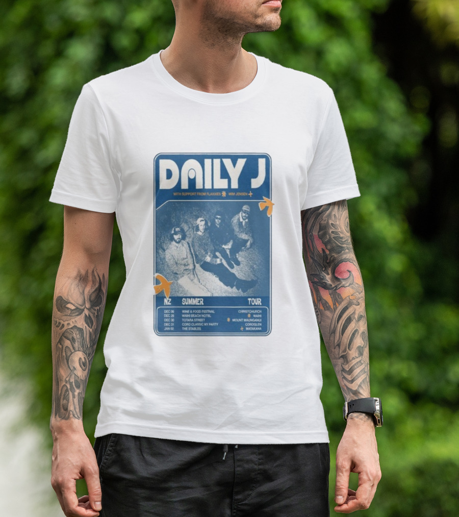 Daily J NZ Summer Tour 2025-2026 Support From Flaxxies Mim Jensen Christchurch Matakana T-Shirt