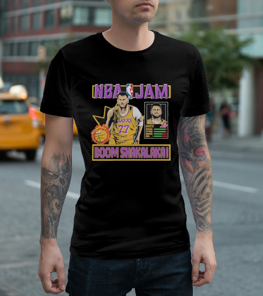 NBA Jam Lakers 77 Doncic Boom Shakalaka T-Shirt