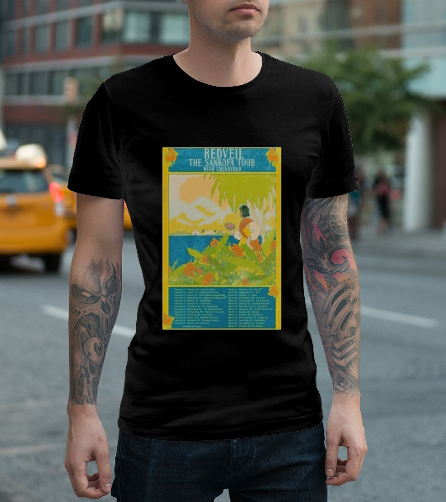 Redveil The Sankofa Tour With Chenayder 2026 Dates And Locations Art Nouveau Style Coastline Scene T-Shirt