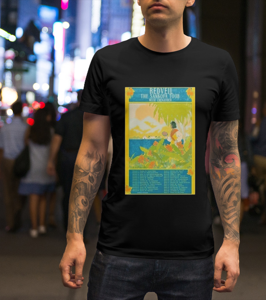 Redveil The Sankofa Tour With Chenayder 2026 Dates And Locations Art Nouveau Style Coastline Scene T-Shirt
