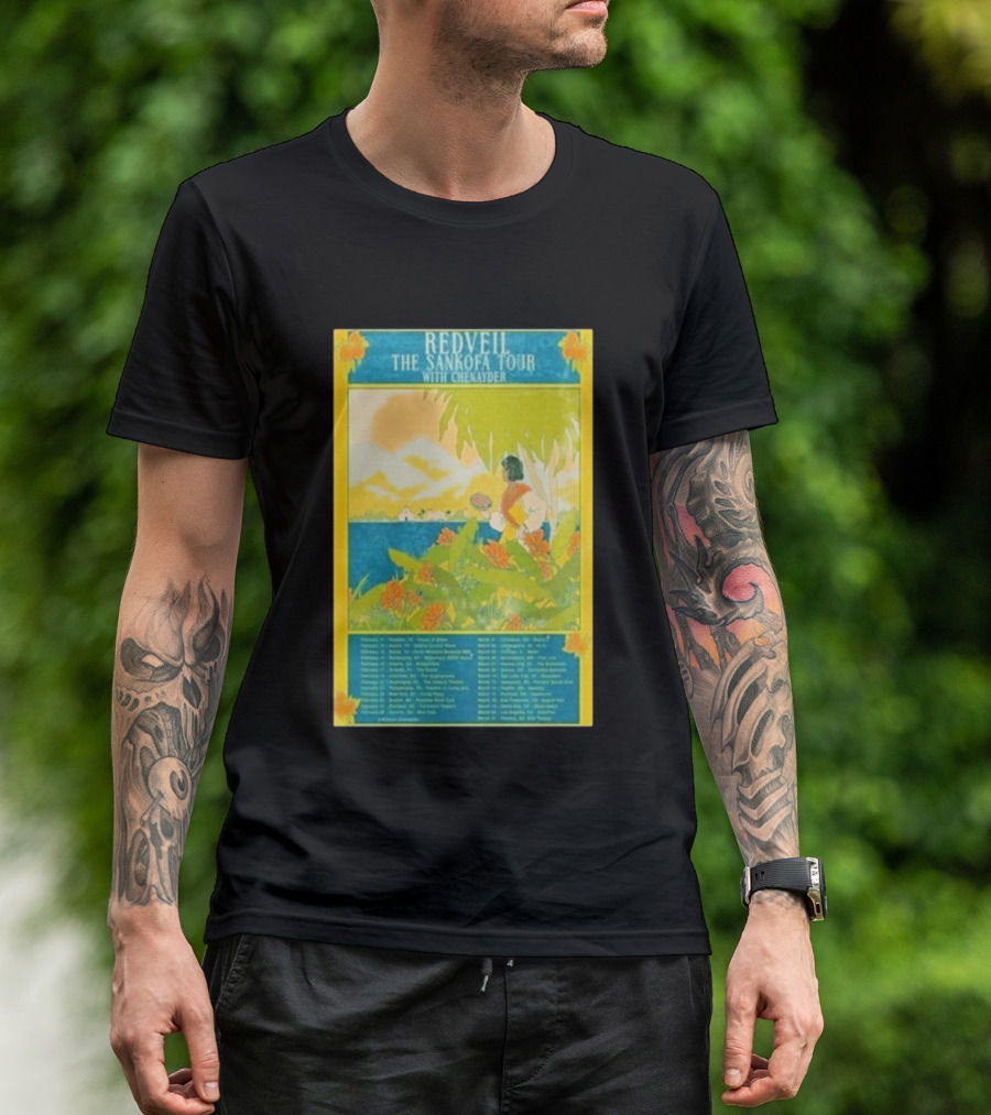 Redveil The Sankofa Tour With Chenayder 2026 Dates And Locations Art Nouveau Style Coastline Scene T-Shirt