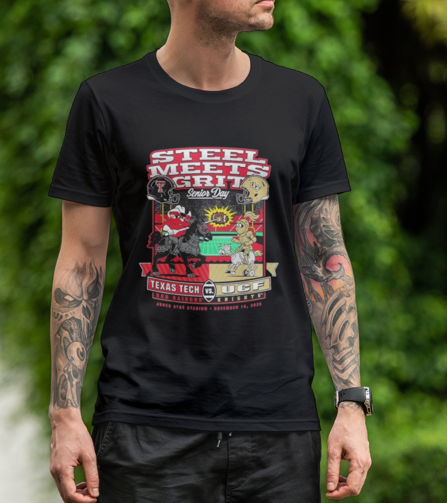 Steel Meets Grit Texas Tech Red Raiders Vs UCF Knights Senior Day Jones AT&T Stadium Mascot November 15 2025 T-Shirt