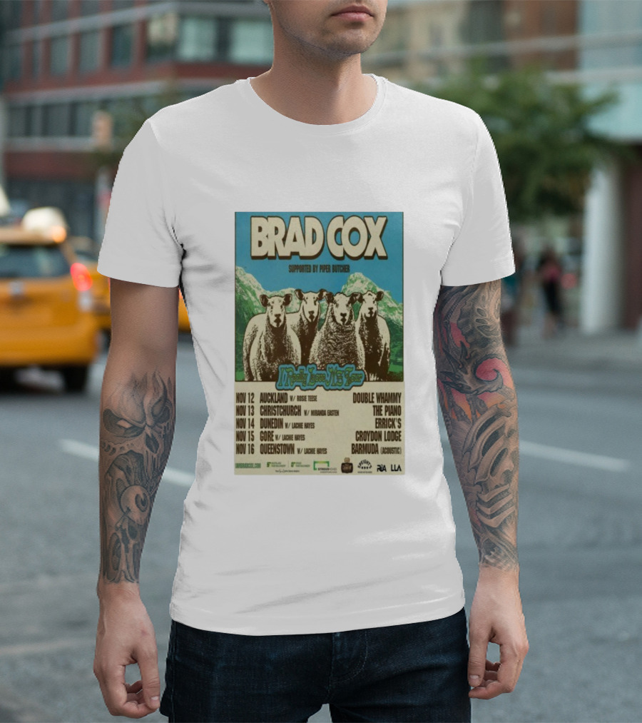 Brad Cox Supported By Piper Butcher New Zealand Tour Nov 2025 Sheep T-Shirt