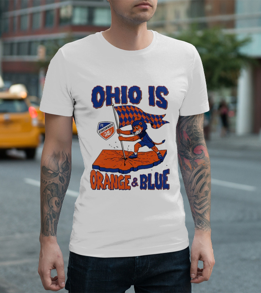 Ohio Is Orange And Blue FC Cincinnati Mascot Flag T-Shirt