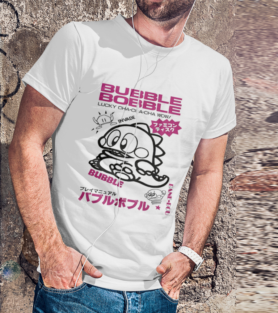 Bubble Bobble Japanese Lucky Cha Cha Cha Wow 80s Invade Vintage T-Shirt