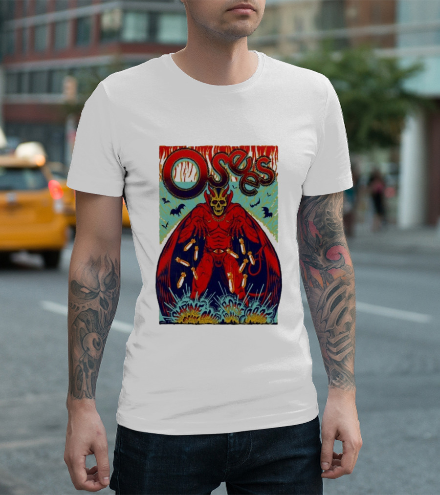 Osees Shrine Social Club Boise Sep 08 2025 Skeleton Demon With Bats T-Shirt