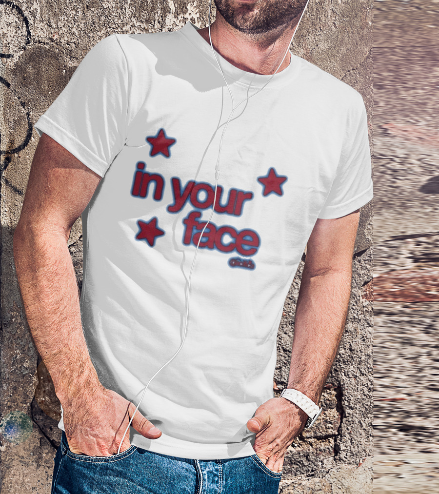 Pacifica In Your Face Stars Logo Bold Red And Blue Stars Pattern T-Shirt