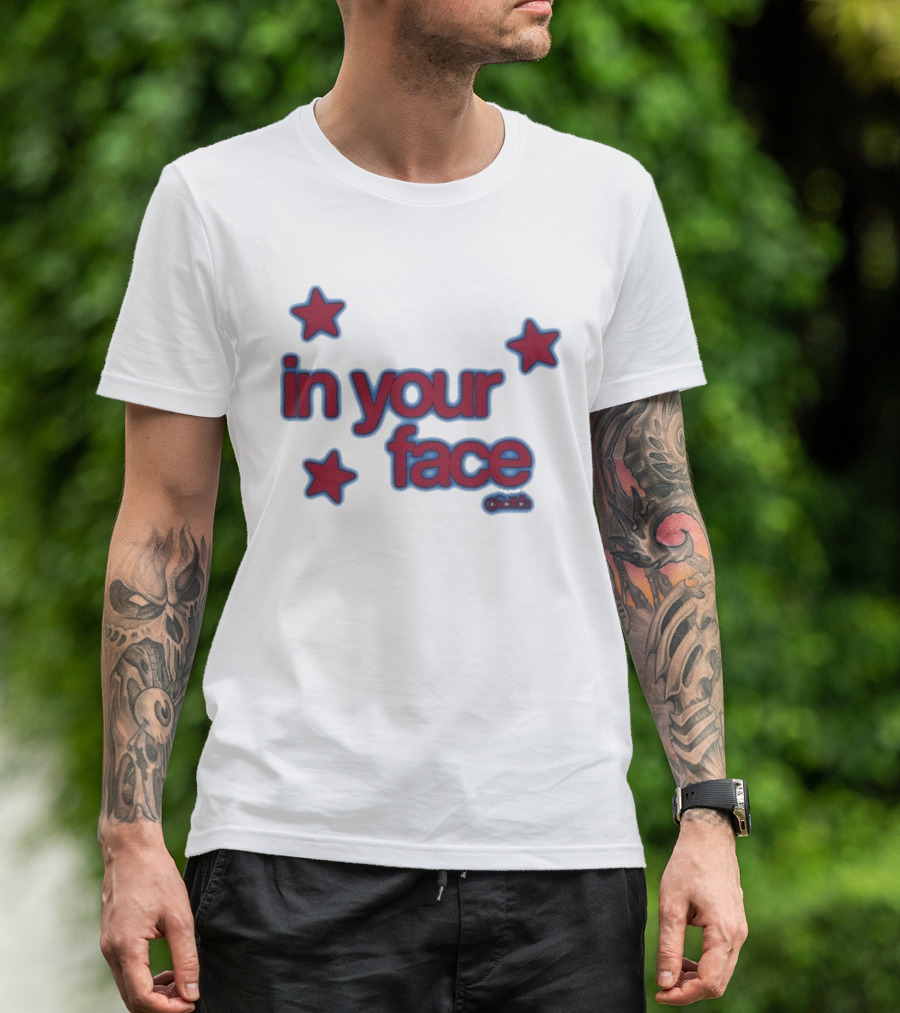 Pacifica In Your Face Stars Logo Bold Red And Blue Stars Pattern T-Shirt