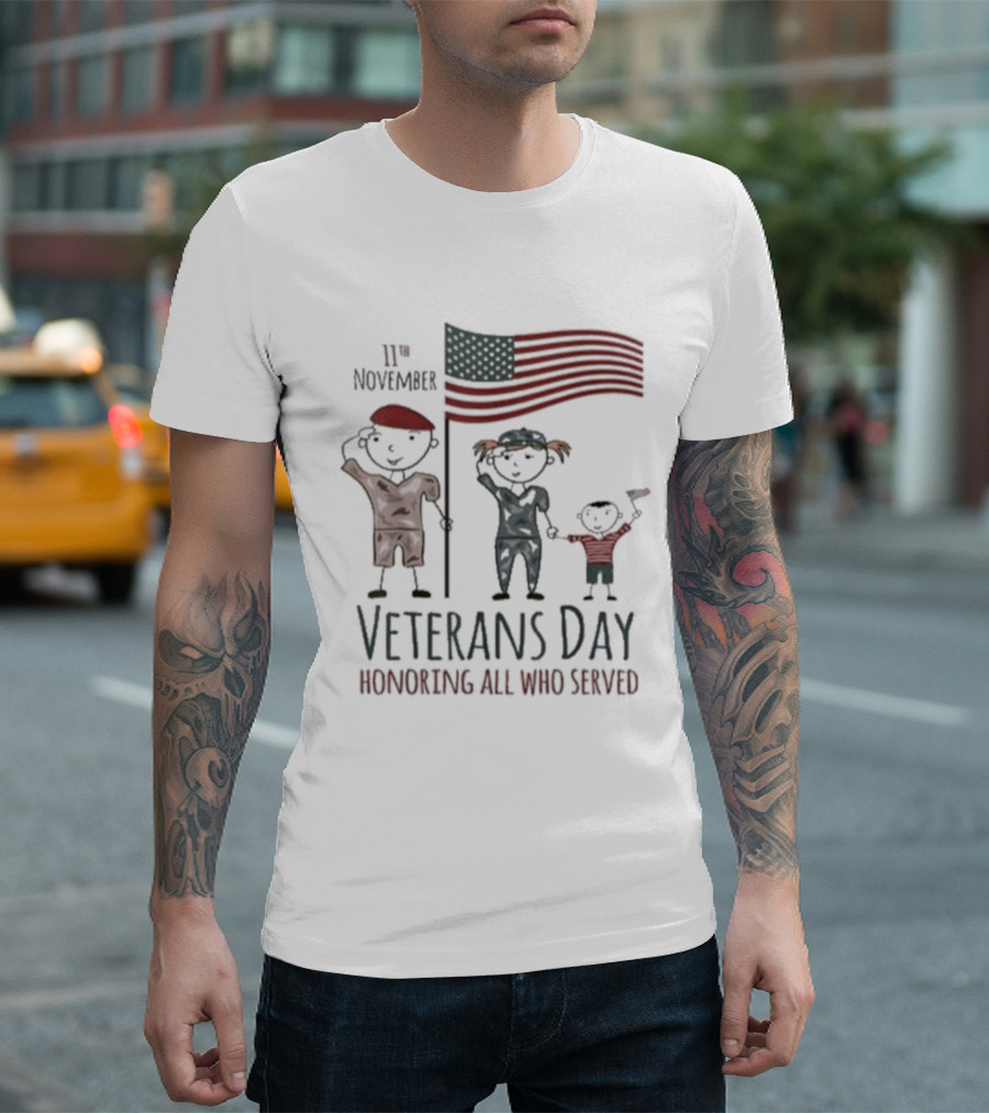 Veterans Day Honoring All Who Served 11th November American Flag Families T-Shirt