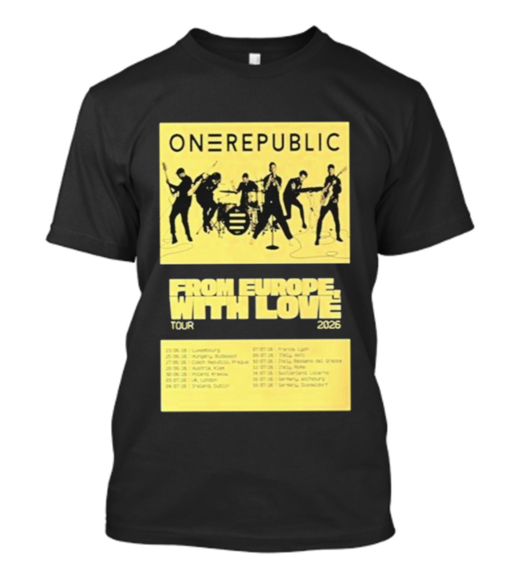ONEREPUBLIC From Europe With Love Tour 2026 Concert Dates And Cities T-Shirt