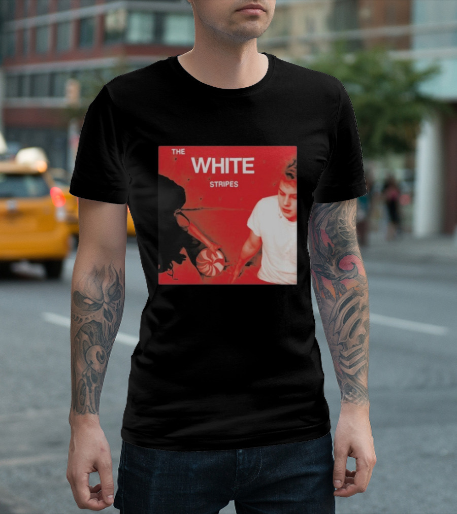 The White Stripes Let's Shake Hands Red And White Spiral Design T-Shirt