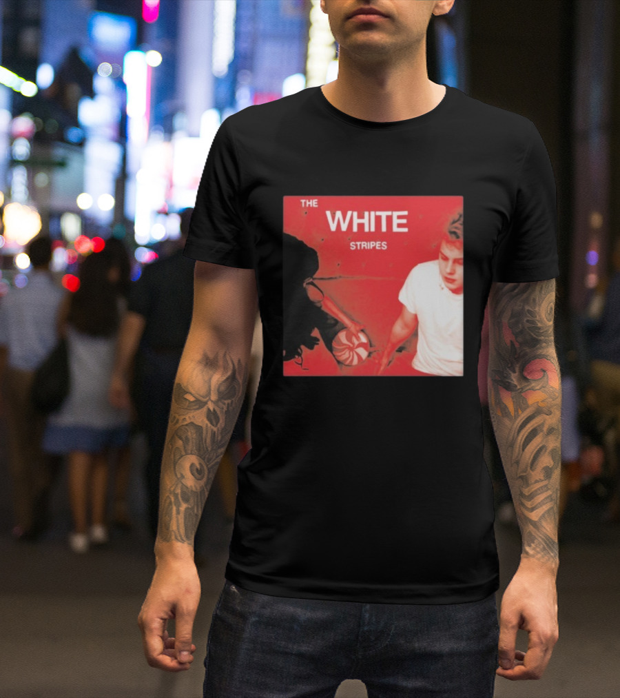 The White Stripes Let's Shake Hands Red And White Spiral Design T-Shirt