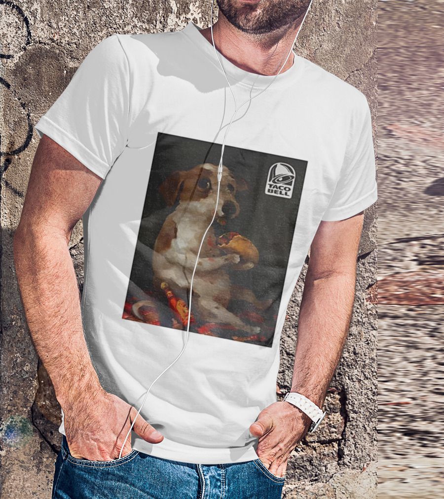 Dog With Taco Bell Burrito And Hot Sauce Funny Meme T-Shirt