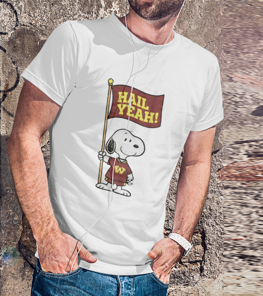 Snoopy Holding Hail Yeah Washington Commanders Flag Football Cartoon T-Shirt