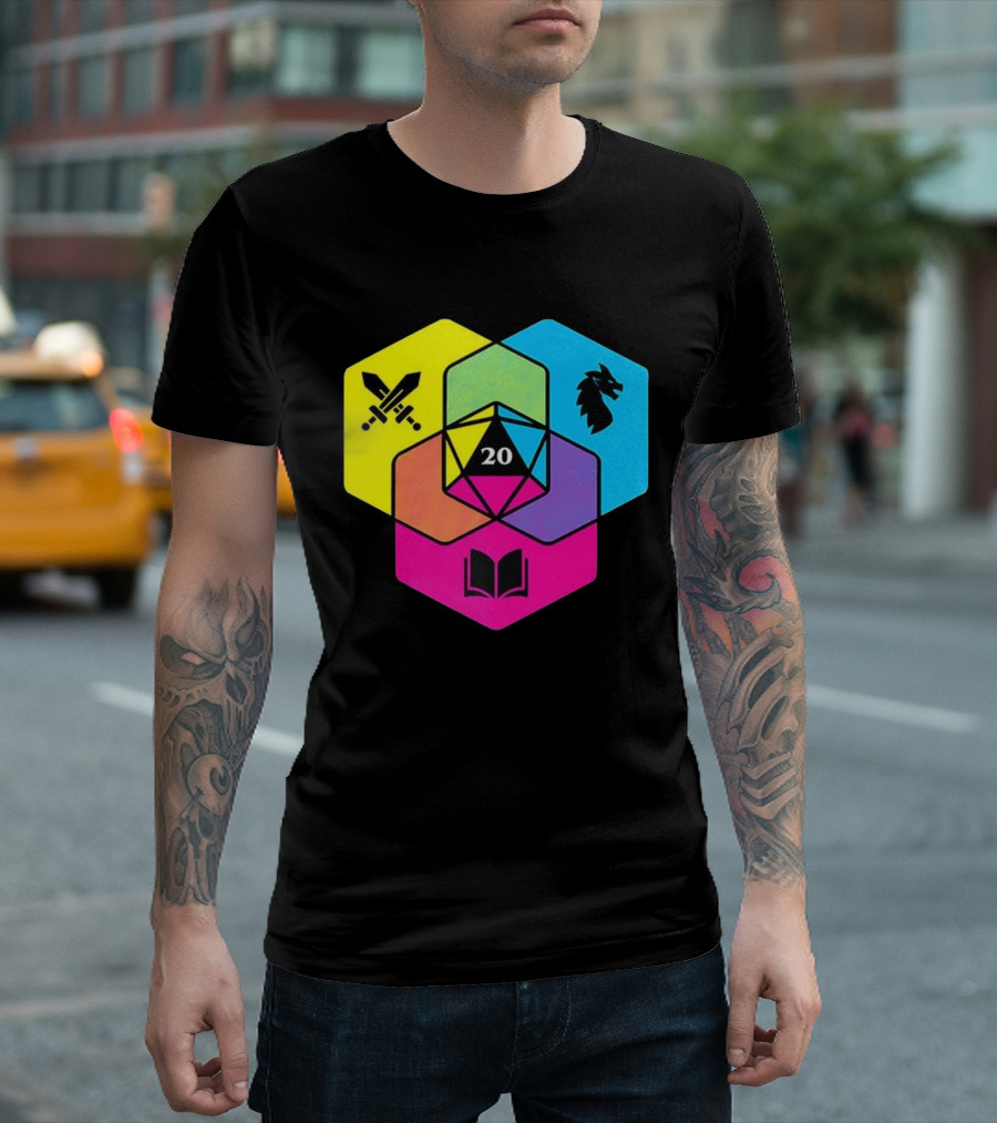 RGB CMYK Venn Diagram 20 Swords Dragon Book Icons Dungeons And Dragons Dice T-Shirt