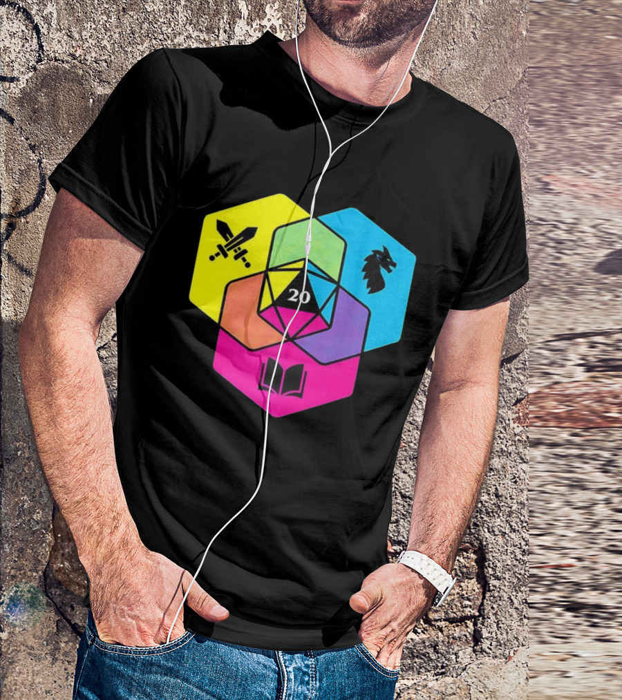 RGB CMYK Venn Diagram 20 Swords Dragon Book Icons Dungeons And Dragons Dice T-Shirt