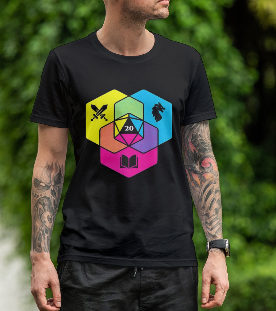 RGB CMYK Venn Diagram 20 Swords Dragon Book Icons Dungeons And Dragons Dice T-Shirt