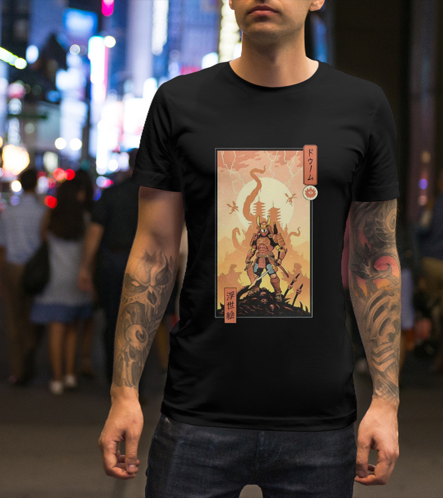 Samurai Doom Ukiyo-E Style Japanese Warrior Demon Battle Art T-Shirt