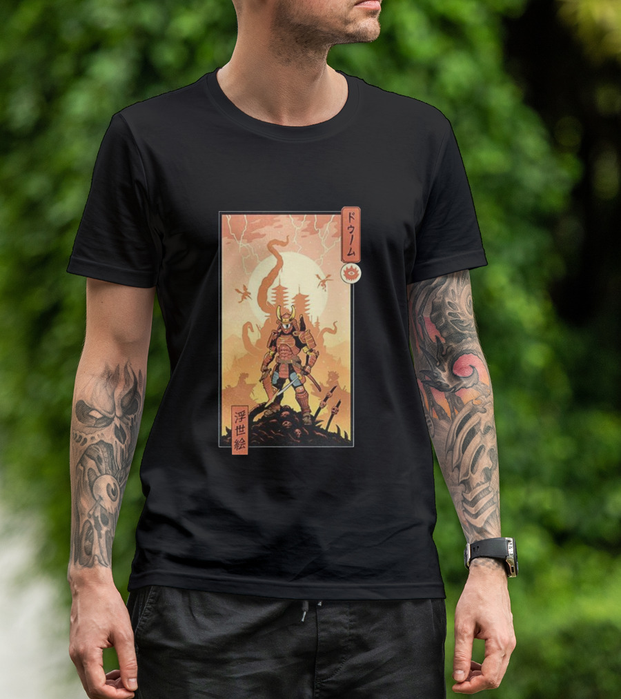 Samurai Doom Ukiyo-E Style Japanese Warrior Demon Battle Art T-Shirt