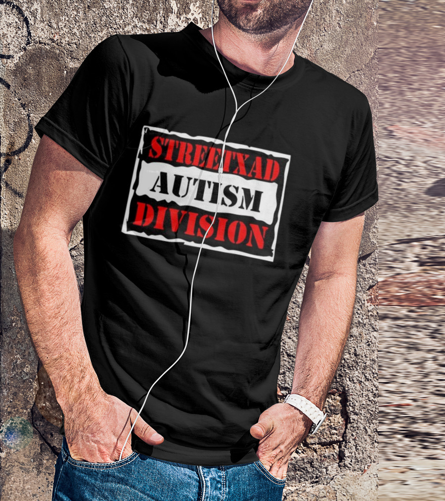 Streetxad Autism Division Bold Text Red Black White T-Shirt