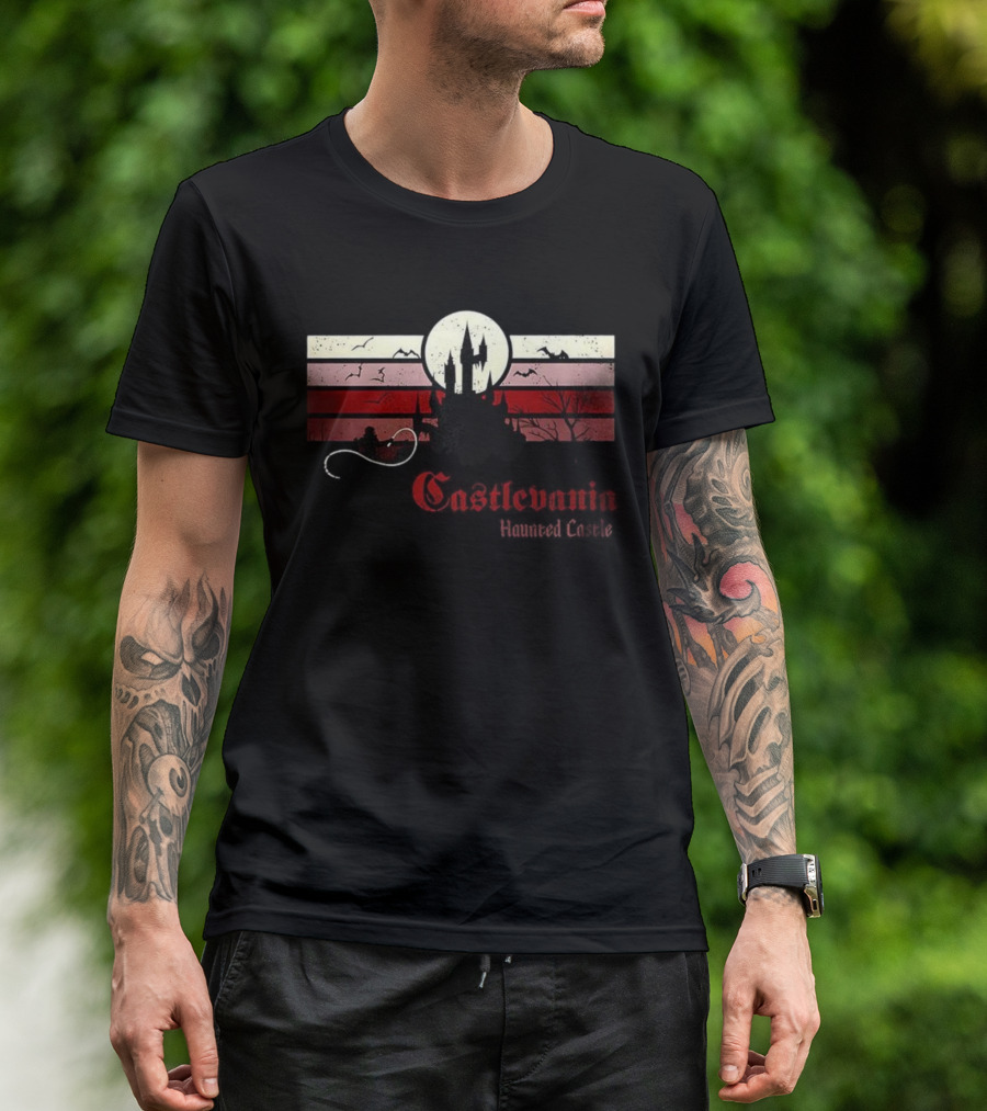 Castlevania Haunted Castle Retro Whip Bats Vintage Scene T-Shirt