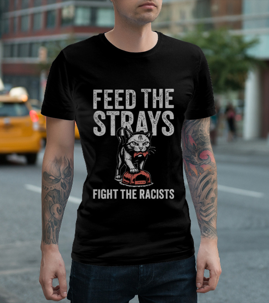 Feed The Strays Fight The Racists Cat With Red Helmet T-Shirt