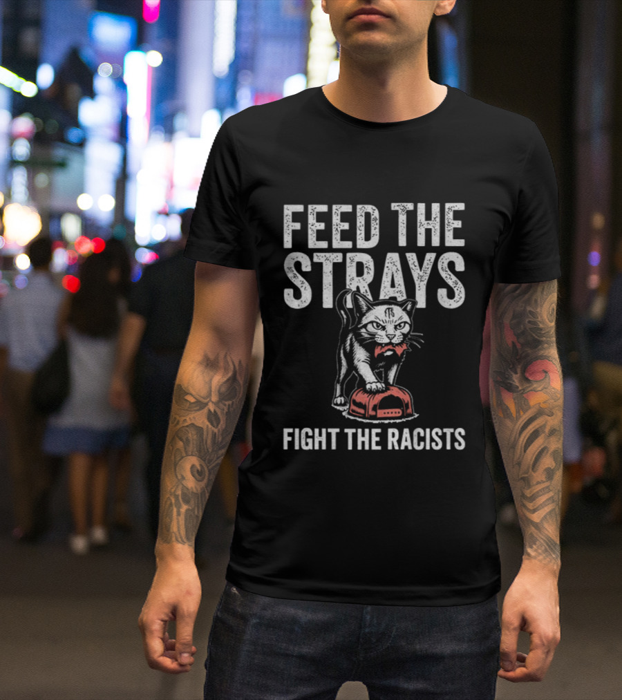 Feed The Strays Fight The Racists Cat With Red Helmet T-Shirt