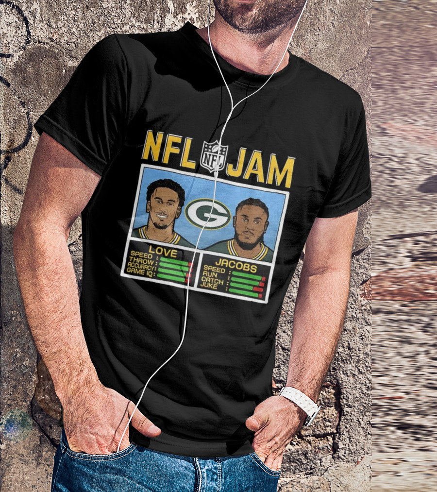 NFL Jam Jordan Love Josh Jacobs Green Bay Packers Video Game Style T-Shirt