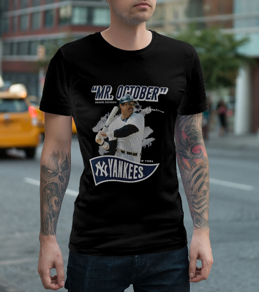 Reggie Jackson Mr October New York Yankees MLB Player Signature Yankees T-Shirt