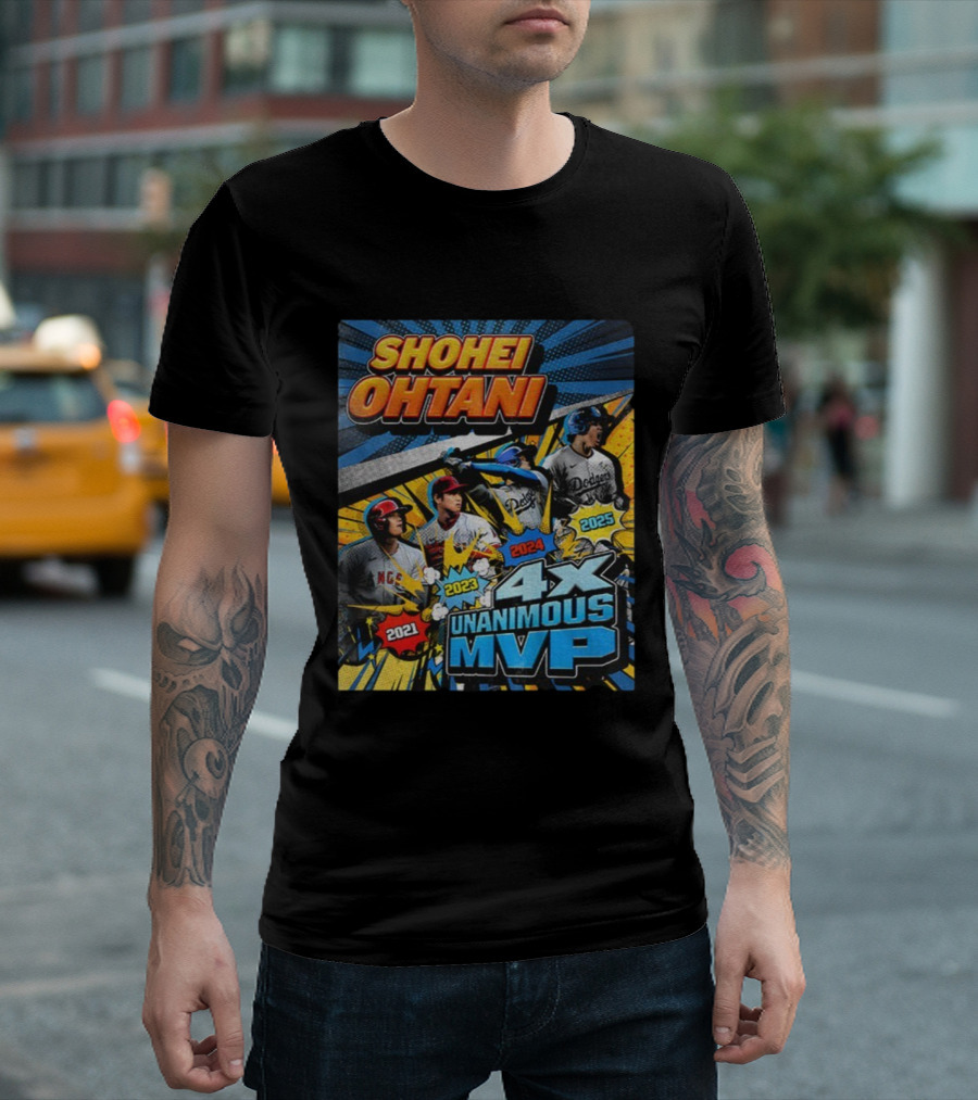 Shohei Ohtani 4X Unanimous MVP 2021 2023 2024 2025 Vintage Dodgers Angels T-Shirt