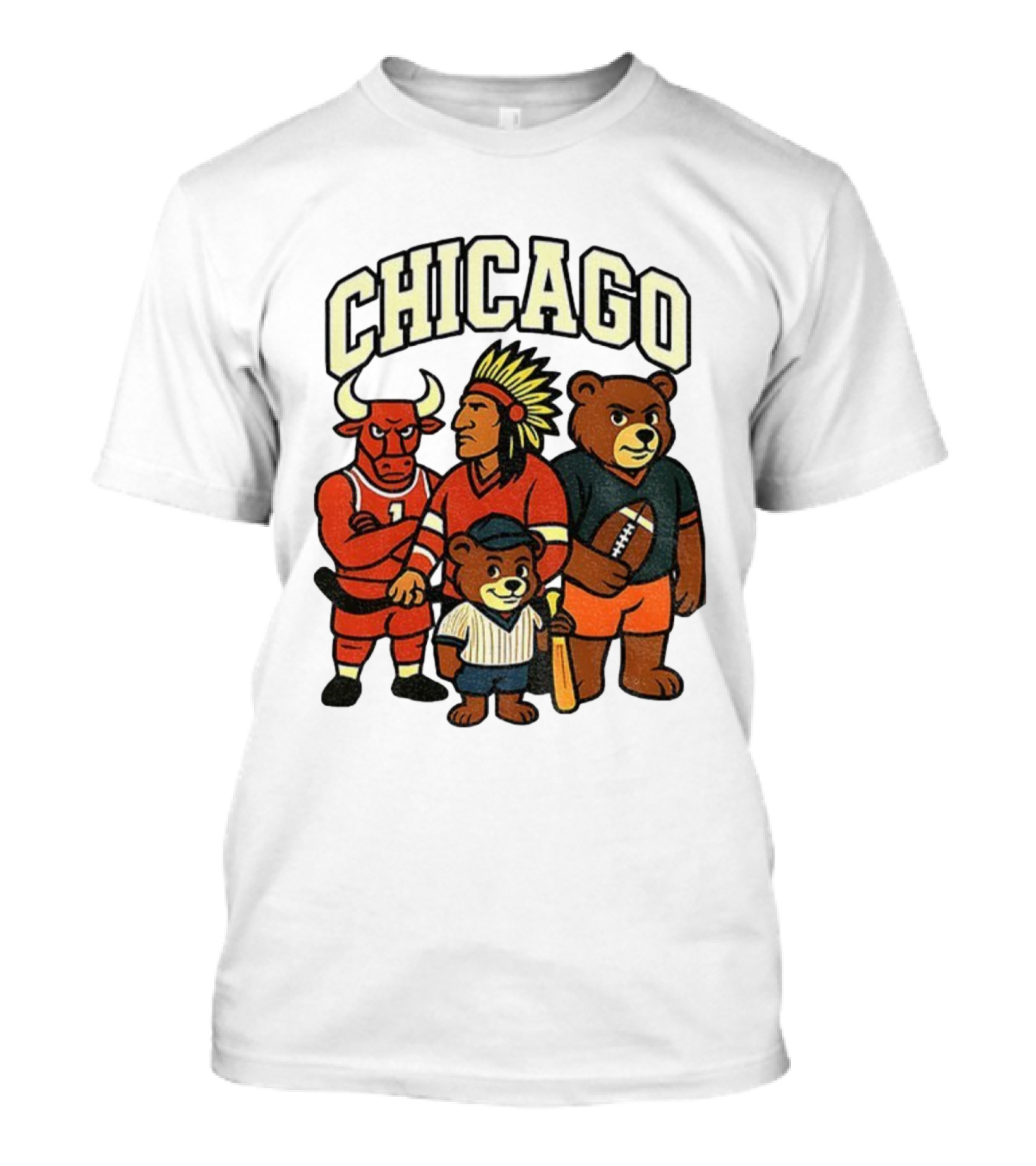 Chicago Bulls Blackhawks Bears Cubs Mascot Mashup T-Shirt