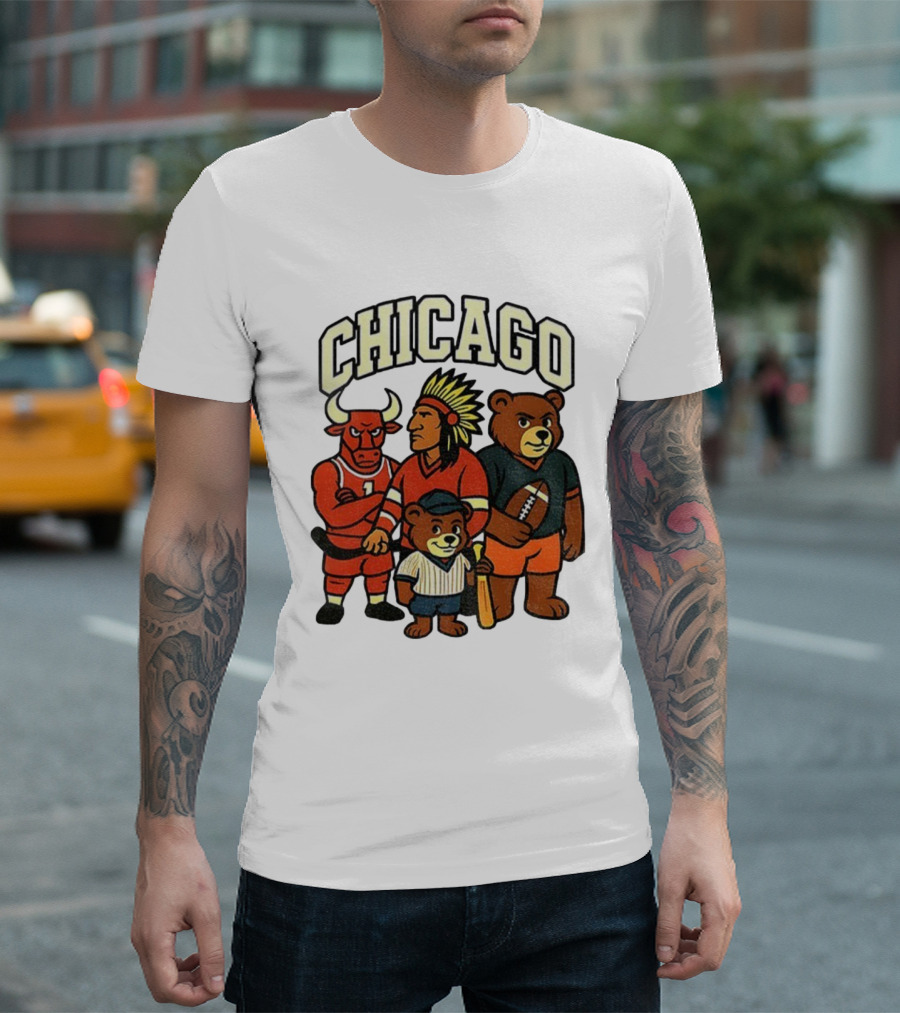 Chicago Bulls Blackhawks Bears Cubs Mascot Mashup T-Shirt
