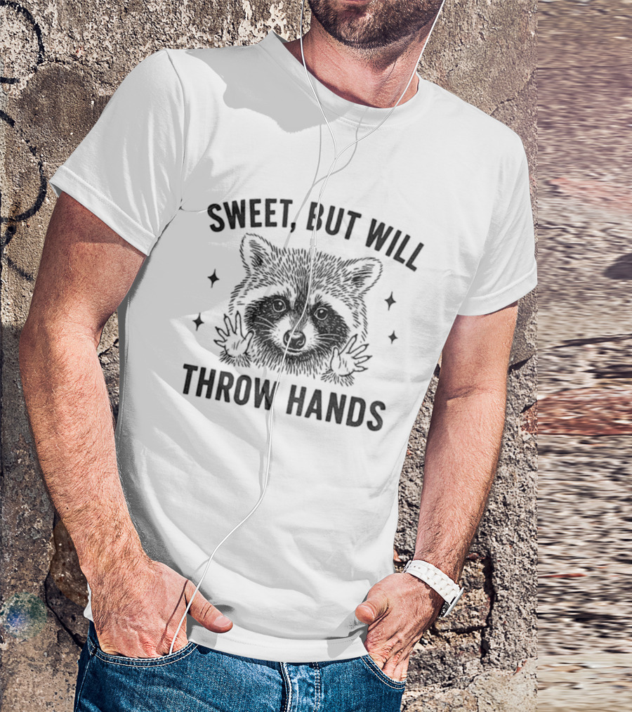 Sweet But Will Throw Hands Raccoon Vintage Retro Style T-Shirt