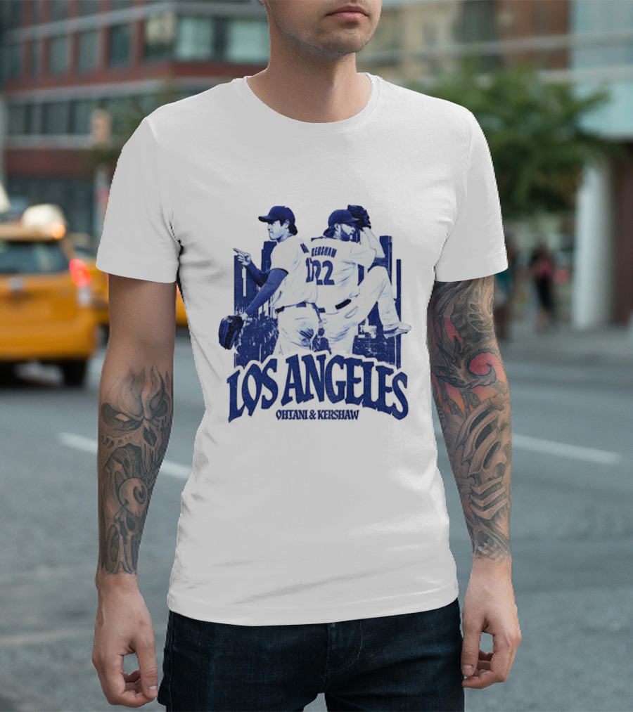 Los Angeles Dodgers Shohei Ohtani Clayton Kershaw City Skyline MLB Baseball Vintage T-Shirt