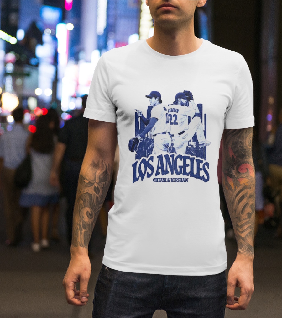 Los Angeles Dodgers Shohei Ohtani Clayton Kershaw City Skyline MLB Baseball Vintage T-Shirt