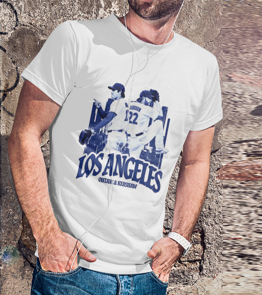 Los Angeles Dodgers Shohei Ohtani Clayton Kershaw City Skyline MLB Baseball Vintage T-Shirt