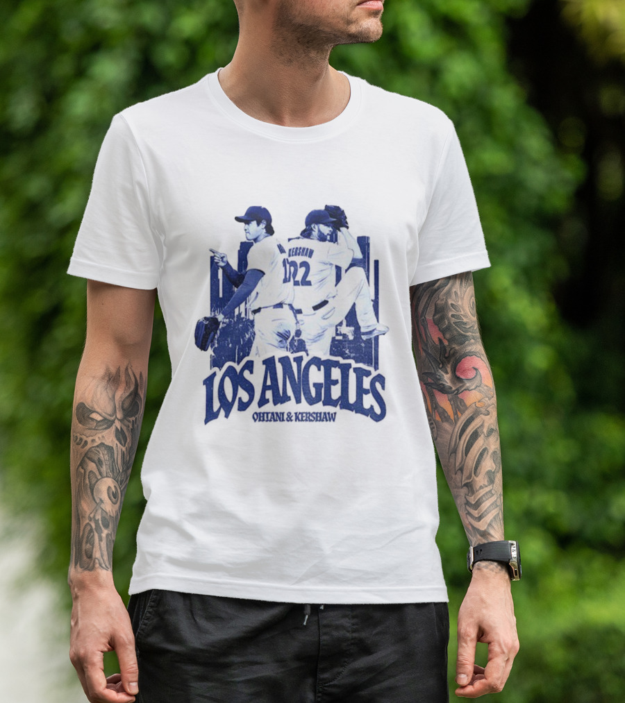 Los Angeles Dodgers Shohei Ohtani Clayton Kershaw City Skyline MLB Baseball Vintage T-Shirt