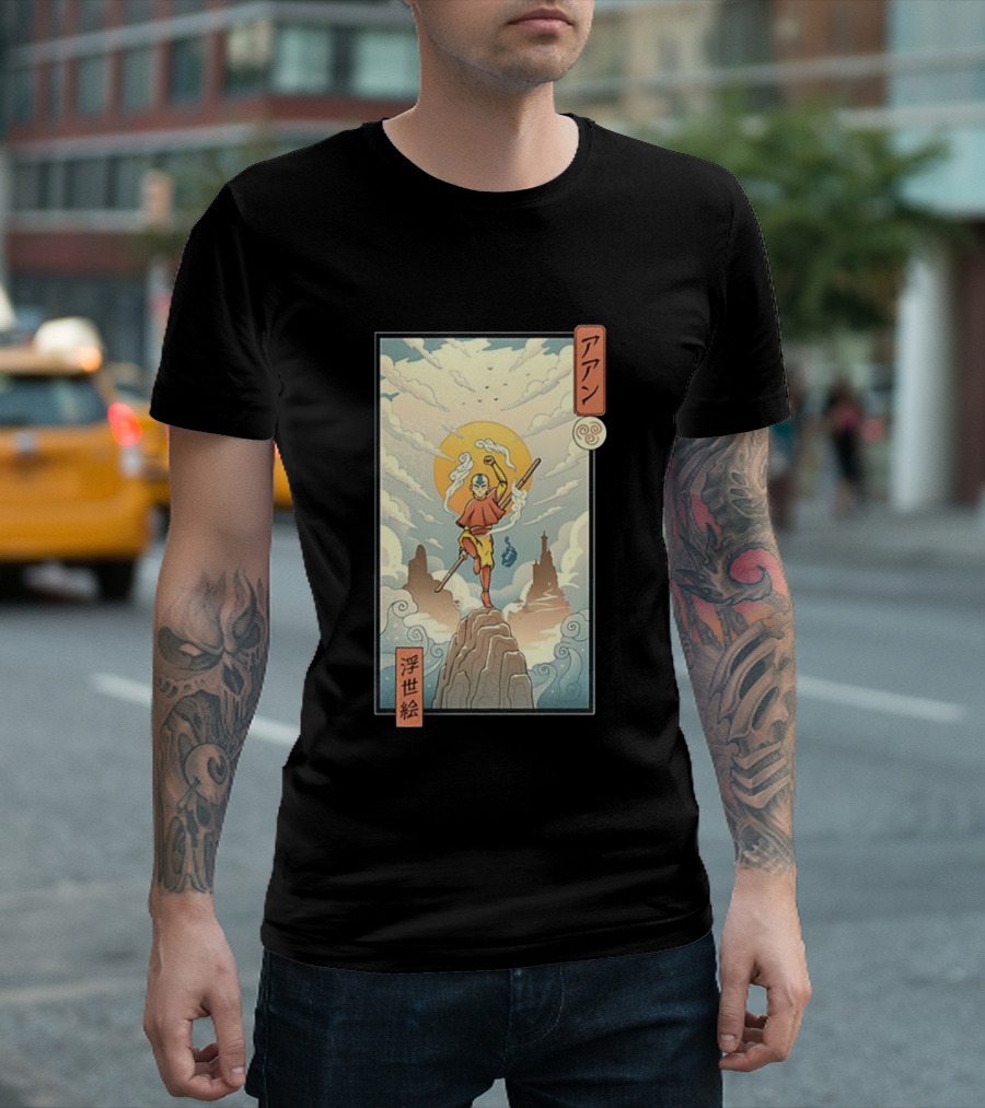 Aang Air Nomad Avatar The Last Airbender Ukiyo-e Style Clouds And Mountains T-Shirt