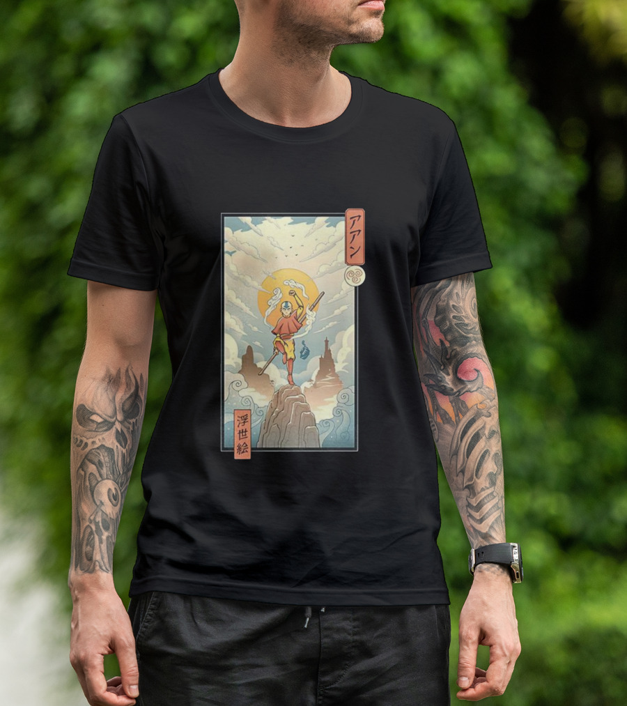 Aang Air Nomad Avatar The Last Airbender Ukiyo-e Style Clouds And Mountains T-Shirt