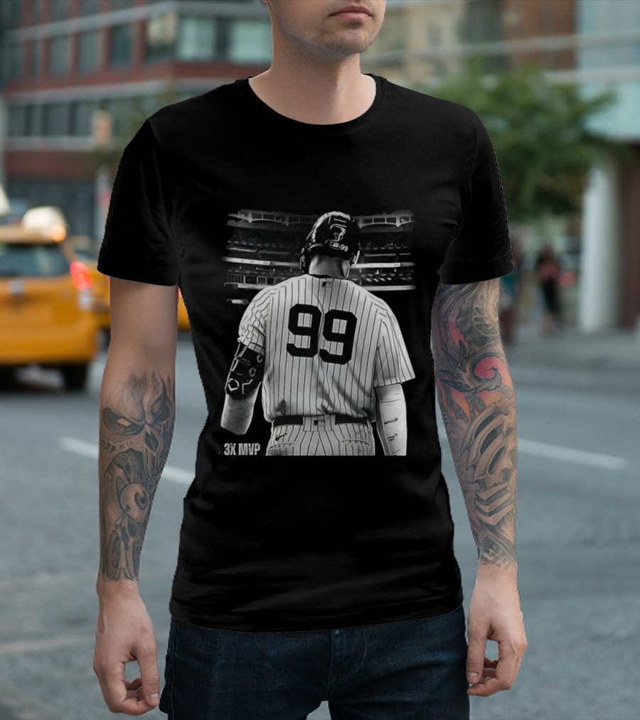 New York Yankees Aaron Judge 99 Baseball Player Back View Behind 3X MVP T-Shirt